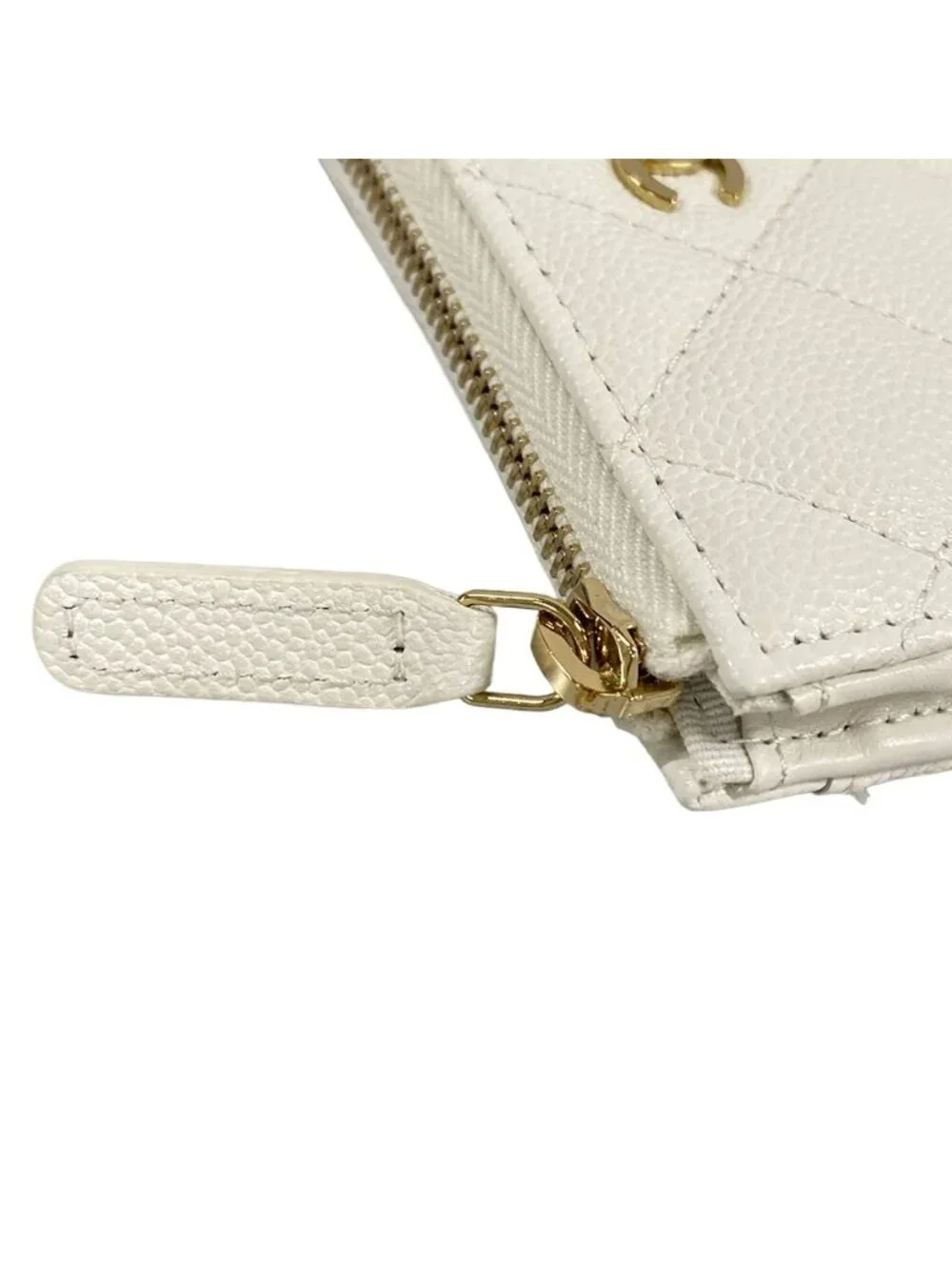 Chanel Coin Case Quilted White L-shaped Zipper Gold